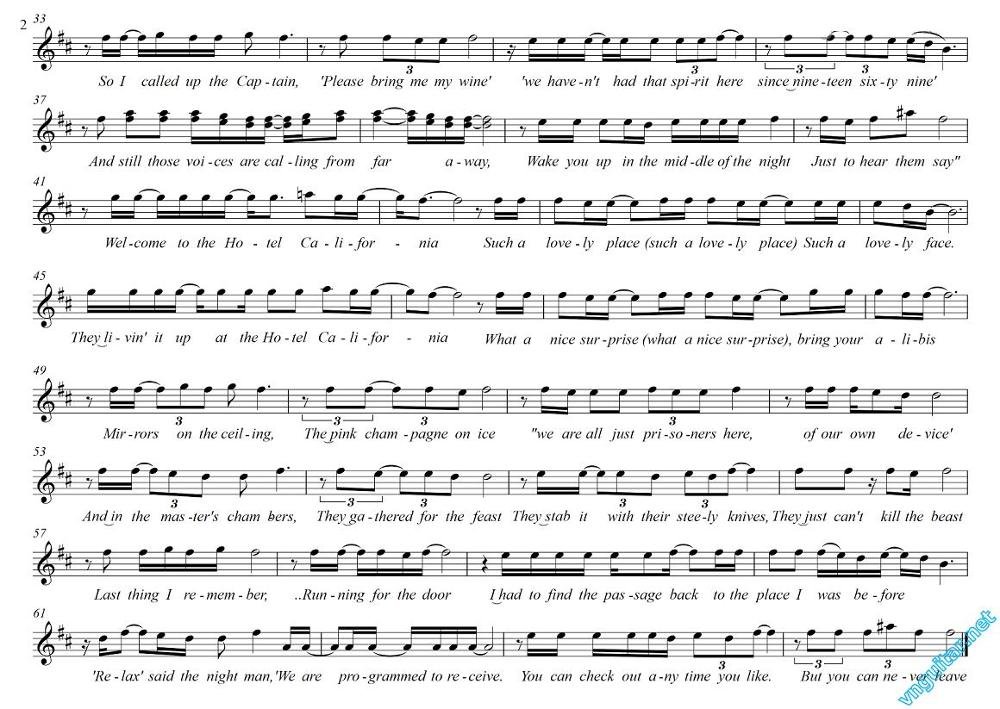 Sheet nhạc Hotel California 2